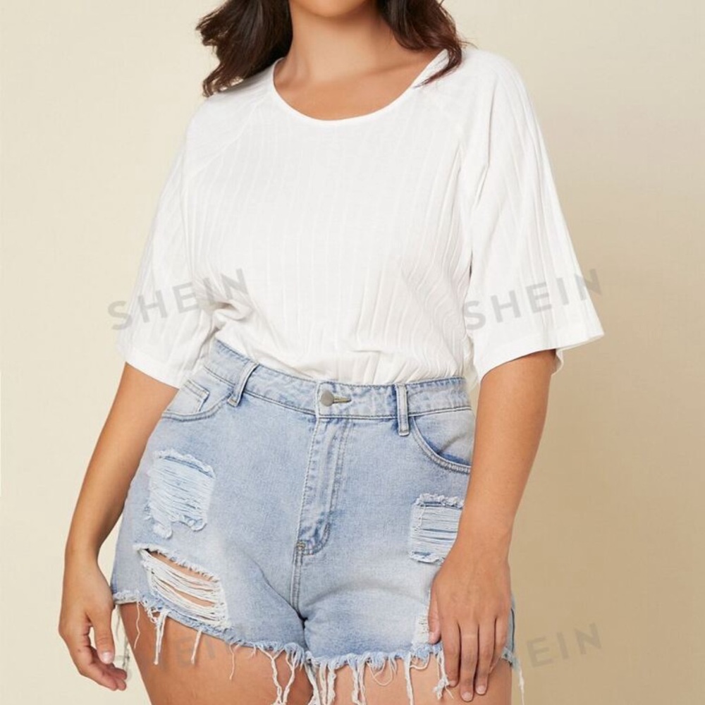 ☁️ Raglan Sleeve Rib-Knit Solid Tee